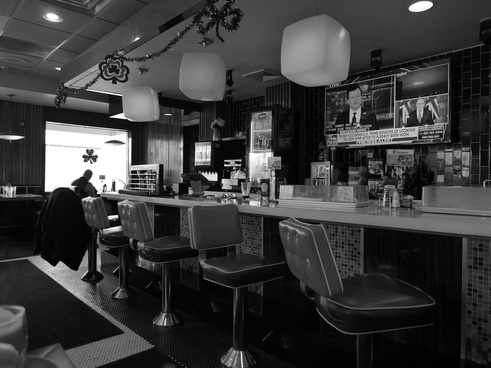 Inside the diner, morning light
